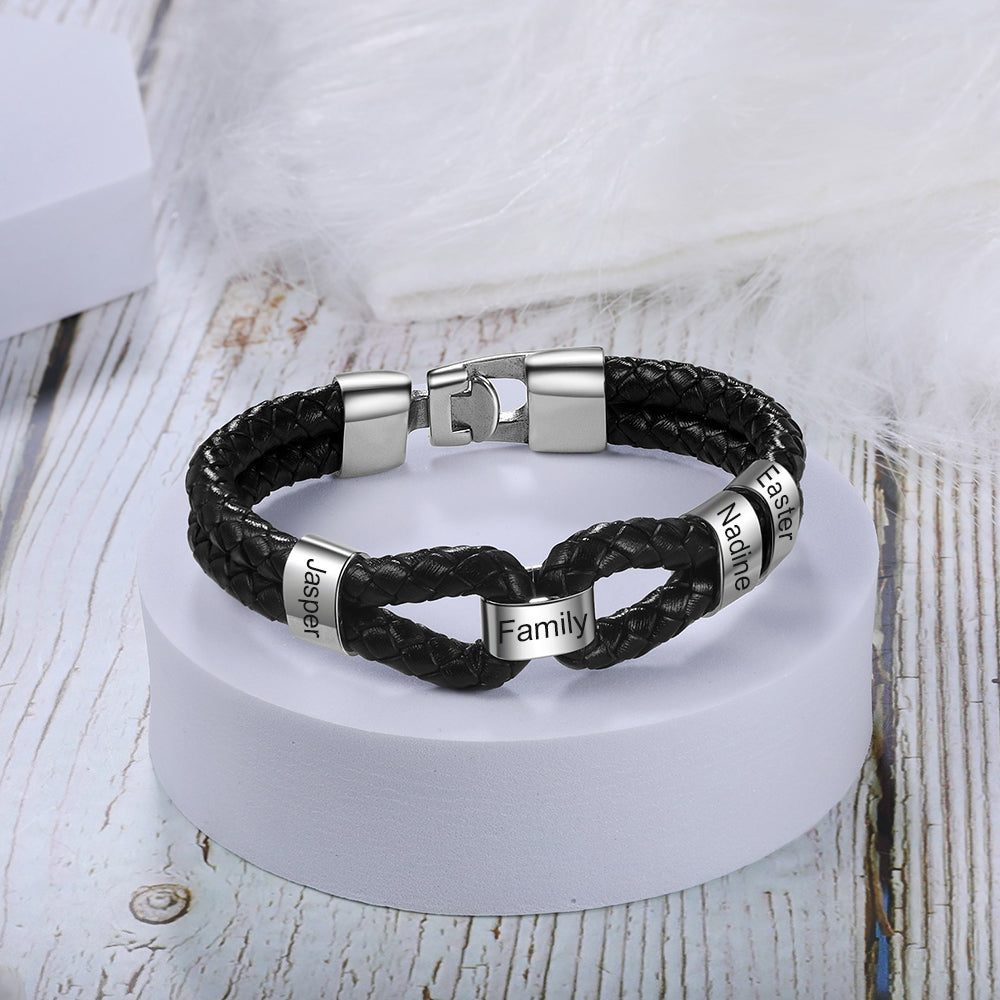 Custom Stainless Steel Leather Bracelet featuring a sleek stainless steel design with a leather strap, perfect for stylish accessorizing.