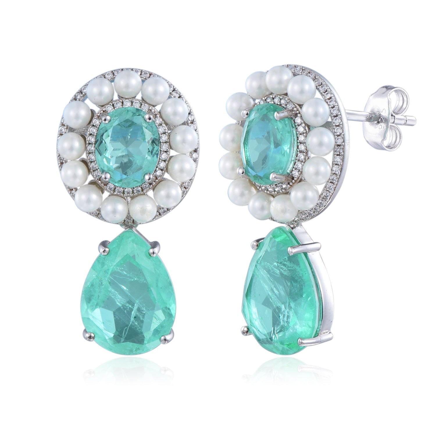 Cute Pearl Greated Sea Aquamarine Earrings showcasing unique design with pearl and aquamarine elements, perfect for women.