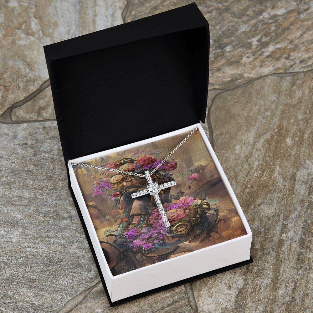 CZ Cross Necklace featuring a white gold dipped finish and sparkling CZ crystals, elegantly designed for meaningful gifting.