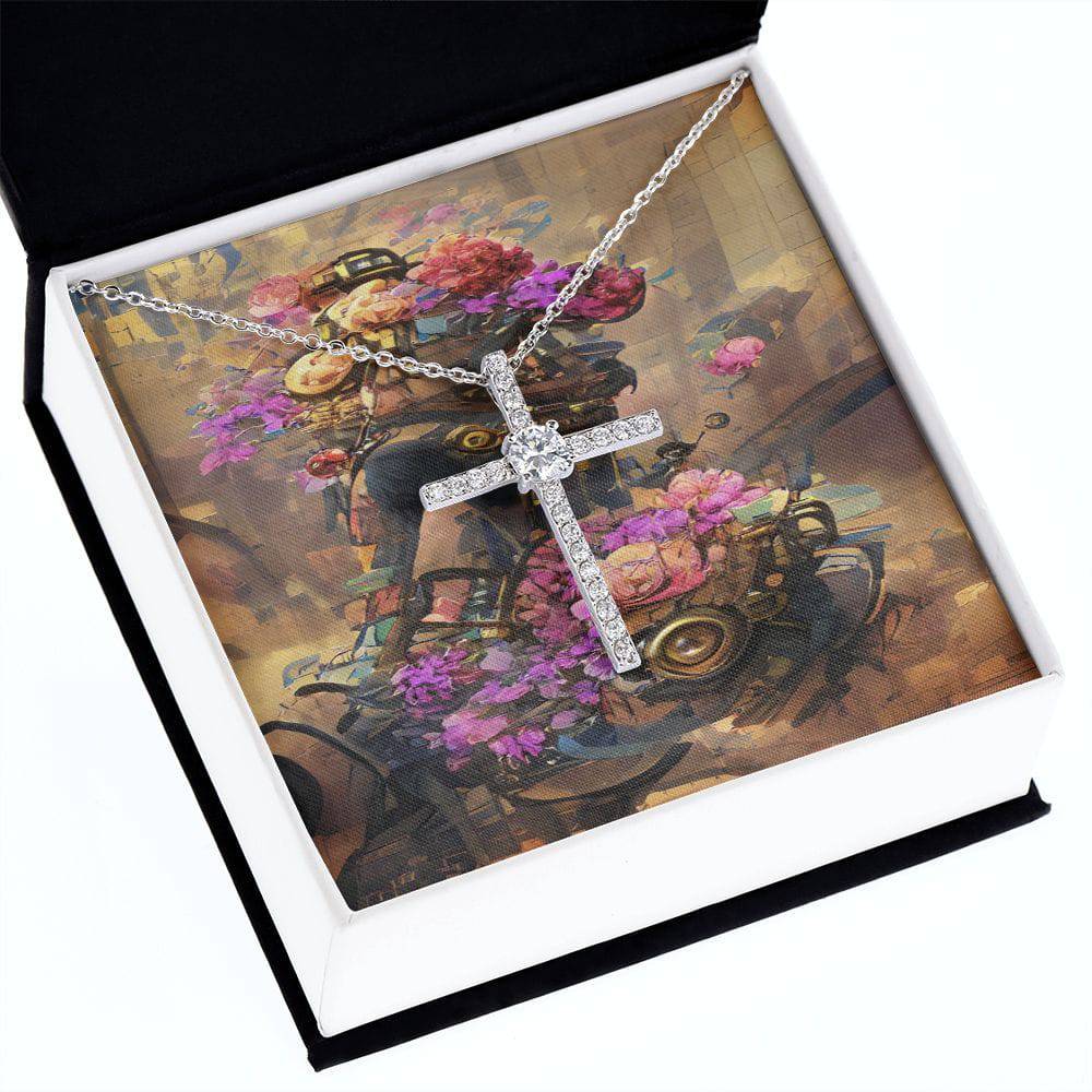 CZ Cross Necklace featuring a white gold dipped finish and sparkling CZ crystals, elegantly designed for meaningful gifting.