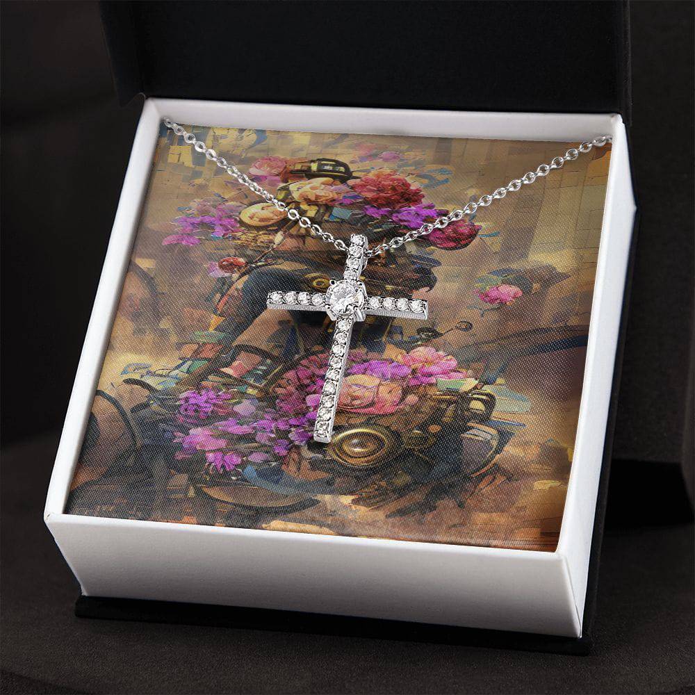 CZ Cross Necklace featuring a white gold dipped finish and sparkling CZ crystals, elegantly designed for meaningful gifting.