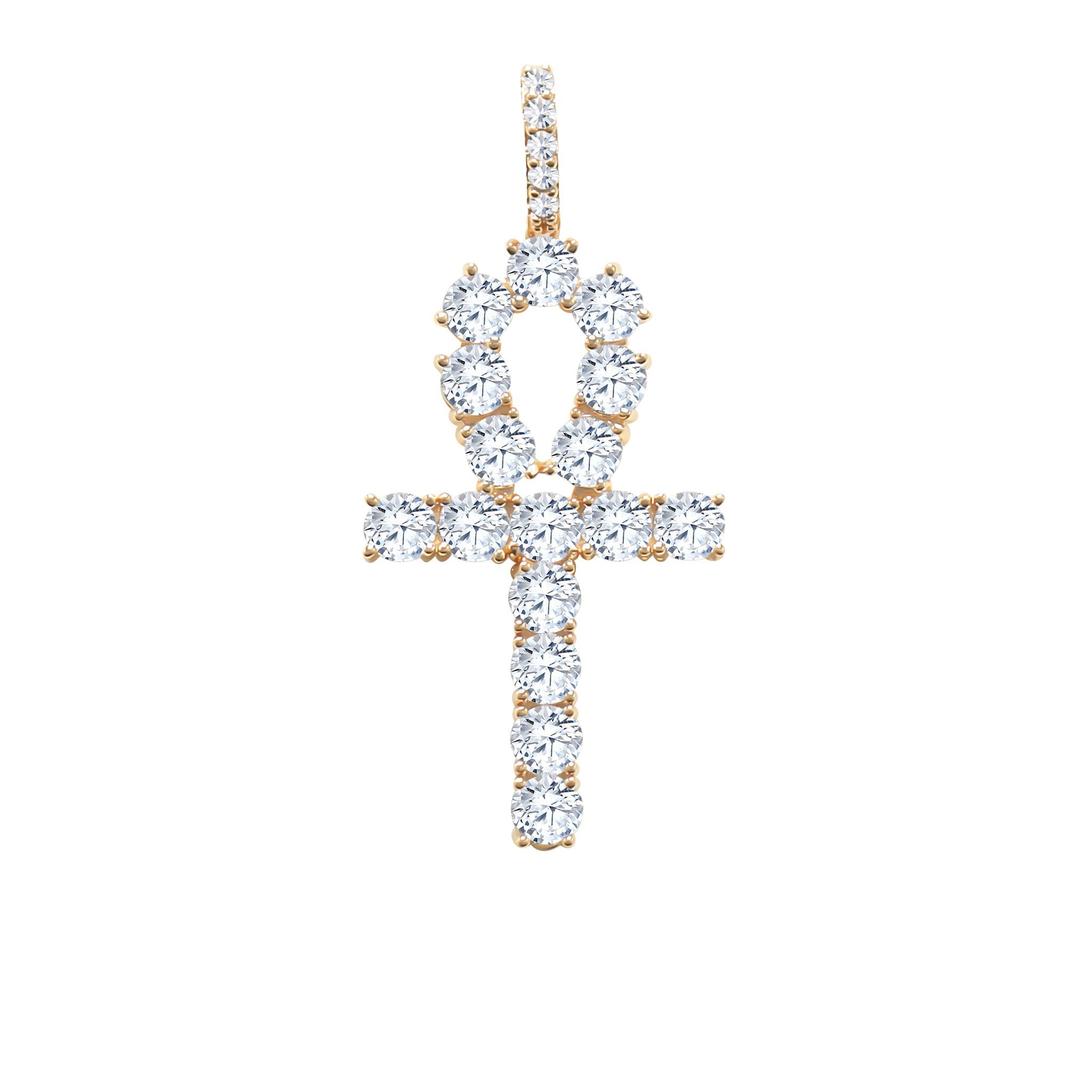 CZ Cross in Brass prongset featuring a sparkling cubic zirconia centerpiece, elegantly designed for versatile wear.