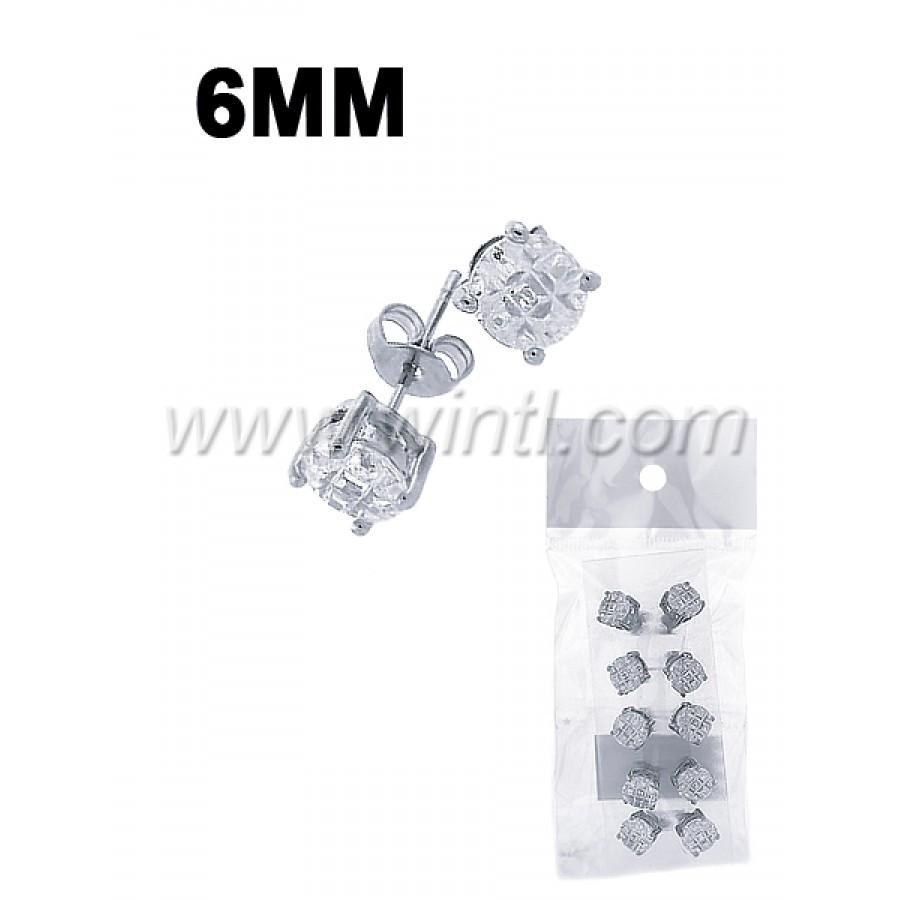 Five pairs of CZ diamond stud earrings in sterling silver settings, showcasing their sparkling cubic zirconia stones.