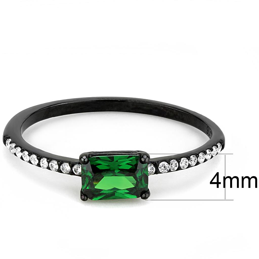 DA010 IP Black Stainless Steel Ring featuring an emerald AAA Grade CZ stone, showcasing its elegant design and modern finish.