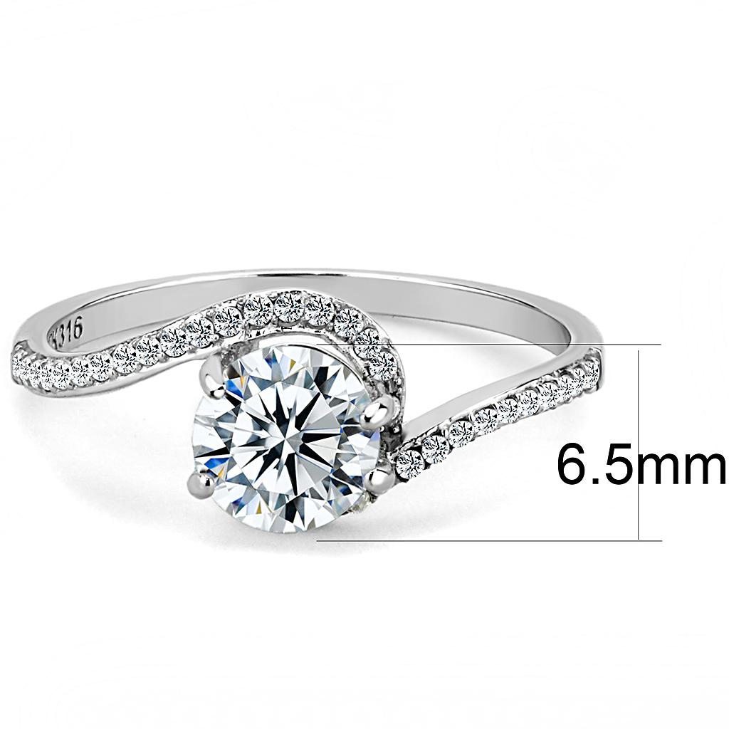 DA023 High Polished Stainless Steel Ring featuring a clear AAA Grade CZ stone, showcasing its elegant design and shiny finish.