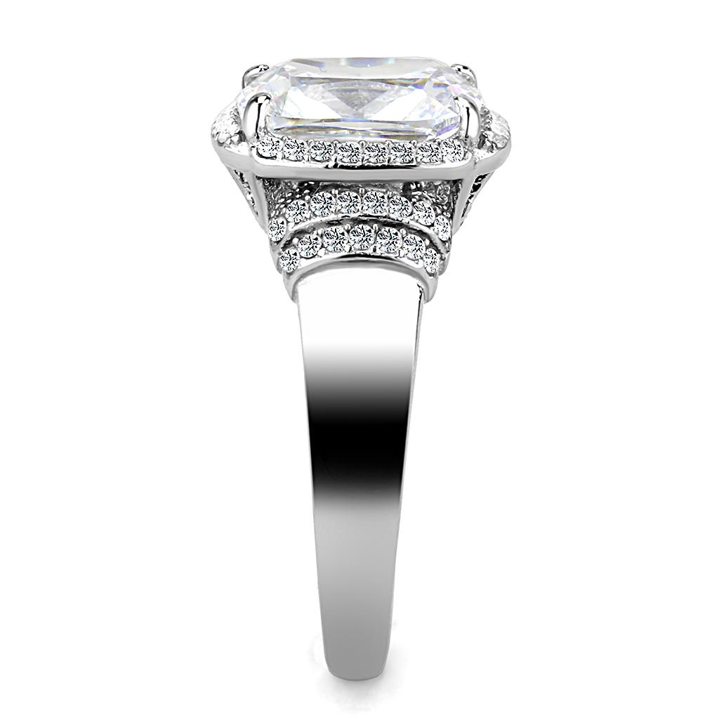 DA024 High Polished Stainless Steel Ring featuring a clear cubic stone, showcasing its elegant design and high polish finish.
