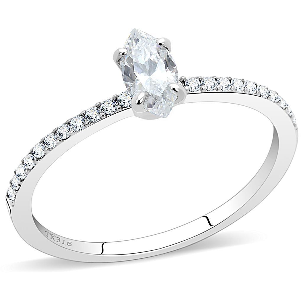 DA031 High Polished Stainless Steel Ring featuring a clear cubic stone, showcasing a sleek and modern design.