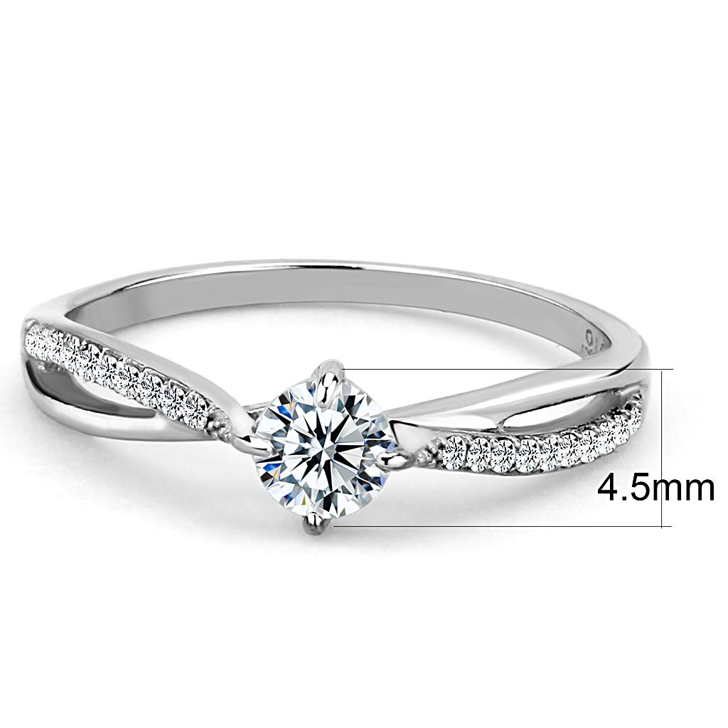 DA035 High Polished Stainless Steel Ring featuring a clear AAA Grade CZ stone, showcasing its elegant design and shiny finish.