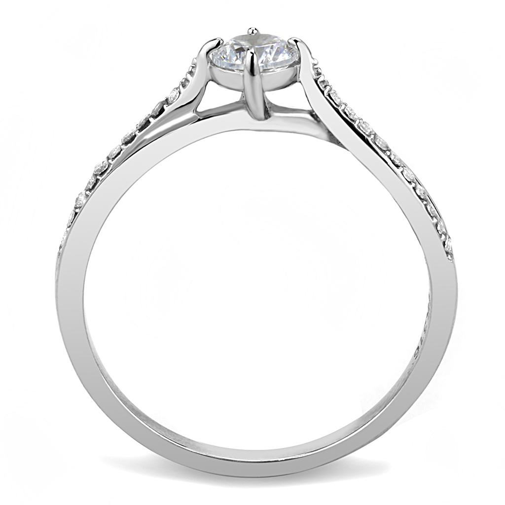 DA035 High Polished Stainless Steel Ring featuring a clear AAA Grade CZ stone, showcasing its elegant design and shiny finish.