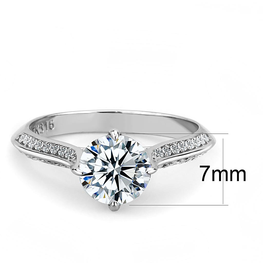 DA036 High Polished Stainless Steel Ring featuring a clear AAA Grade CZ center stone, showcasing its elegant design and polished finish.