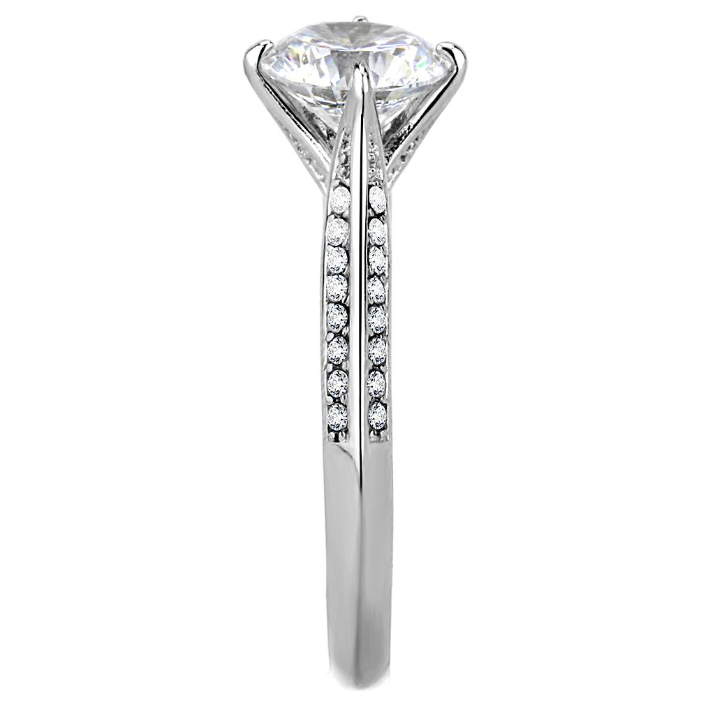 DA036 High Polished Stainless Steel Ring featuring a clear AAA Grade CZ center stone, showcasing its elegant design and polished finish.