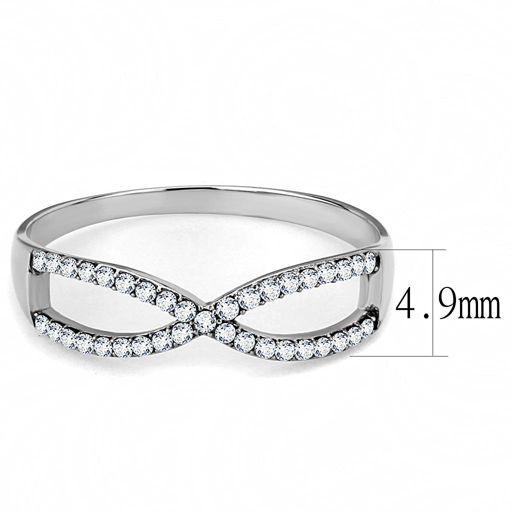 DA041 High Polished Stainless Steel Ring featuring a clear AAA Grade CZ center stone, showcasing a brilliant shine and elegant design.