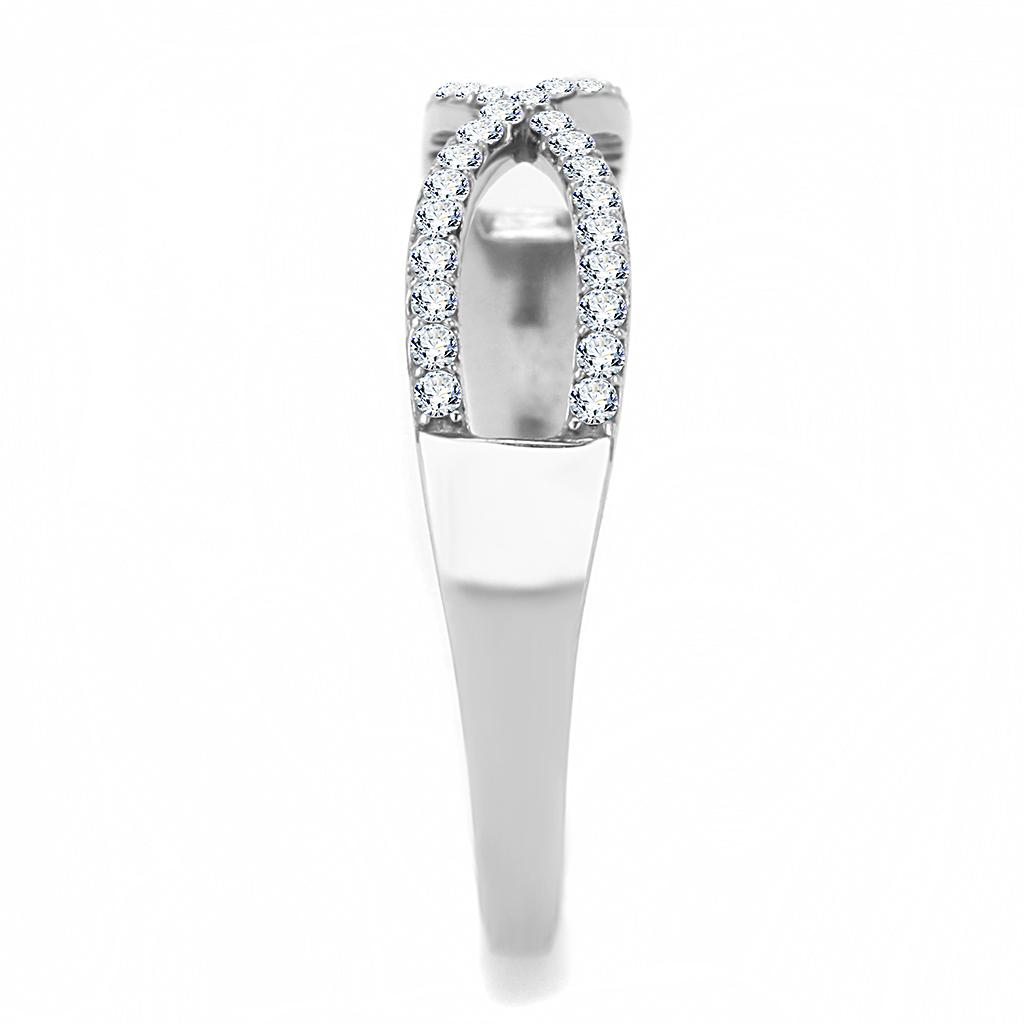 DA041 High Polished Stainless Steel Ring featuring a clear AAA Grade CZ center stone, showcasing a brilliant shine and elegant design.