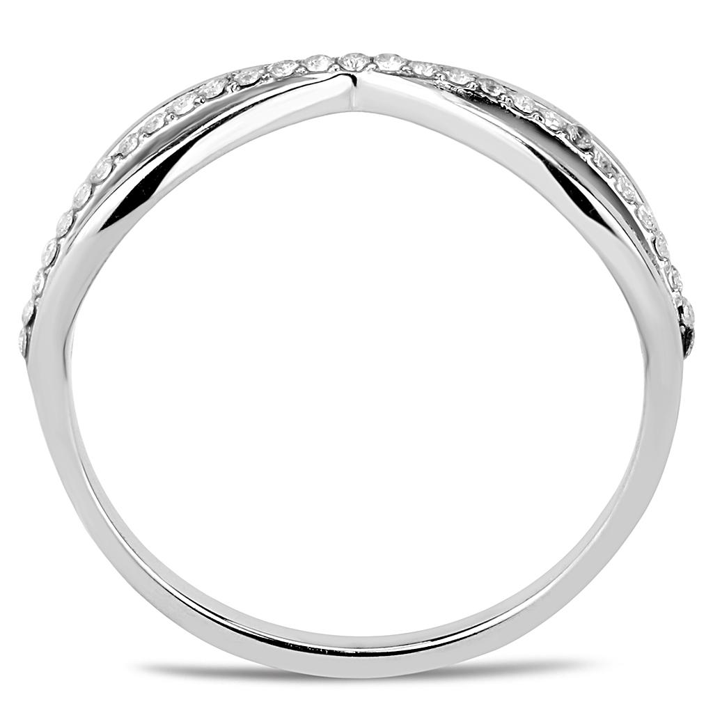 DA046 High Polished Stainless Steel Ring featuring a clear AAA Grade CZ stone, showcasing its elegant design and shiny finish.