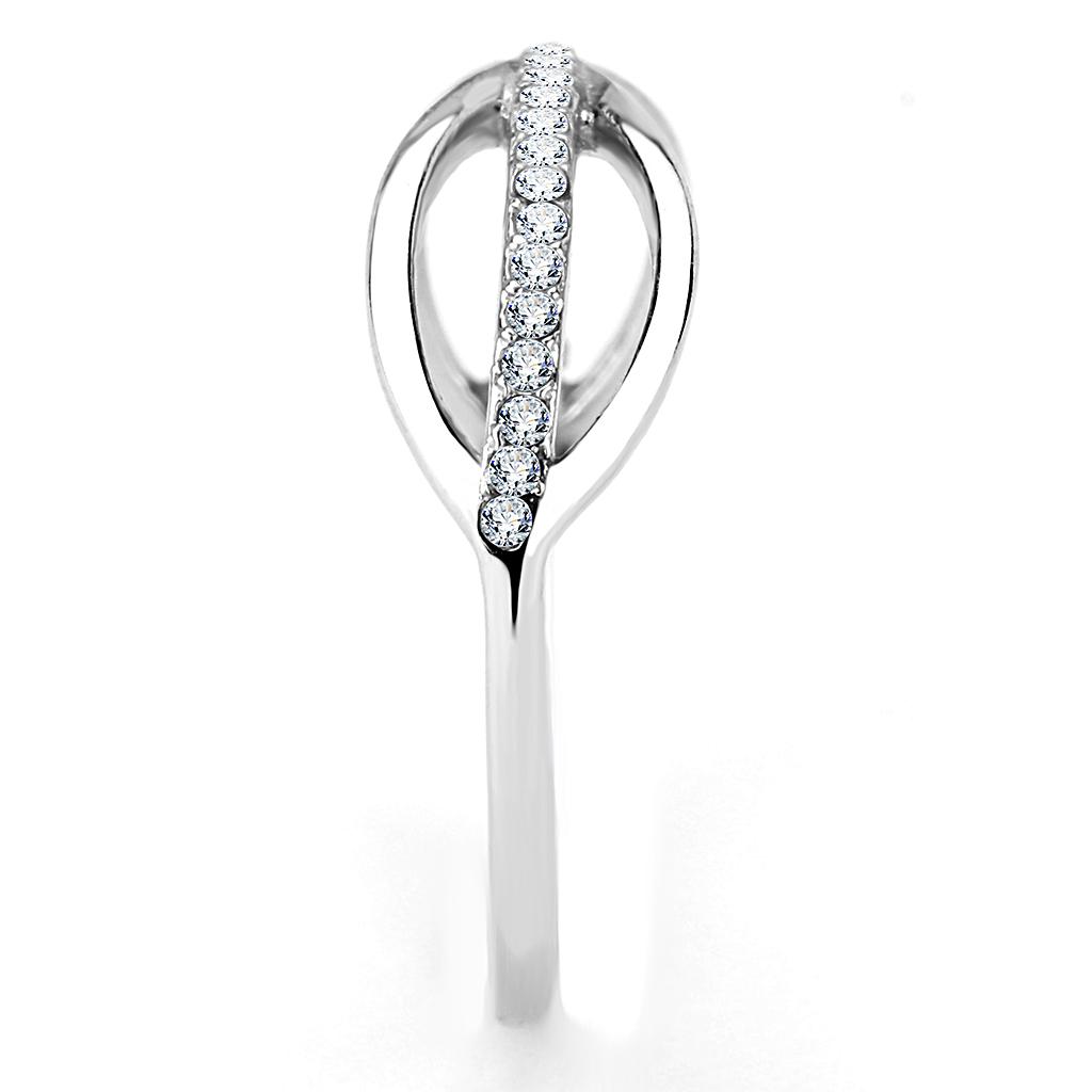 DA046 High Polished Stainless Steel Ring featuring a clear AAA Grade CZ stone, showcasing its elegant design and shiny finish.