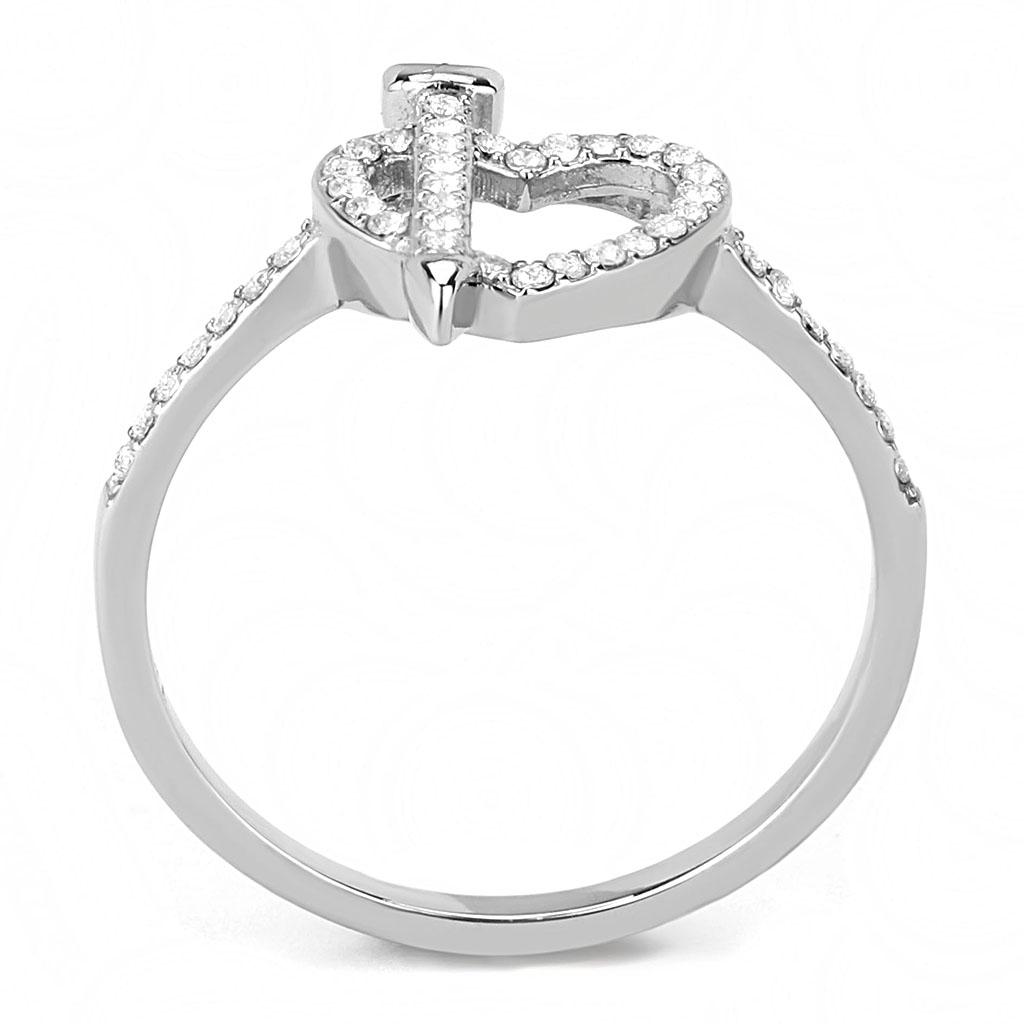 DA052 High Polished Stainless Steel Ring featuring AAA Grade clear CZ stone, showcasing its elegant design and shiny finish.