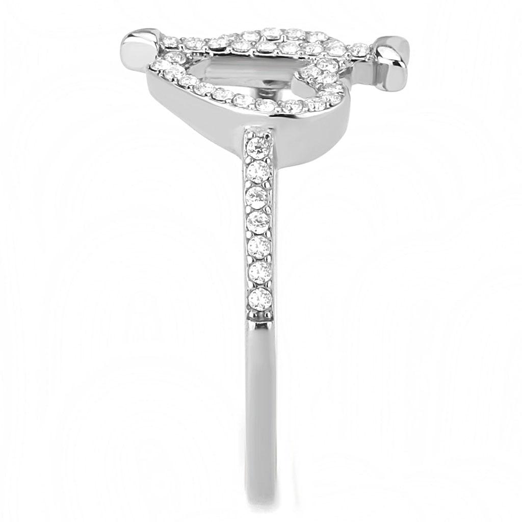 DA052 High Polished Stainless Steel Ring featuring AAA Grade clear CZ stone, showcasing its elegant design and shiny finish.