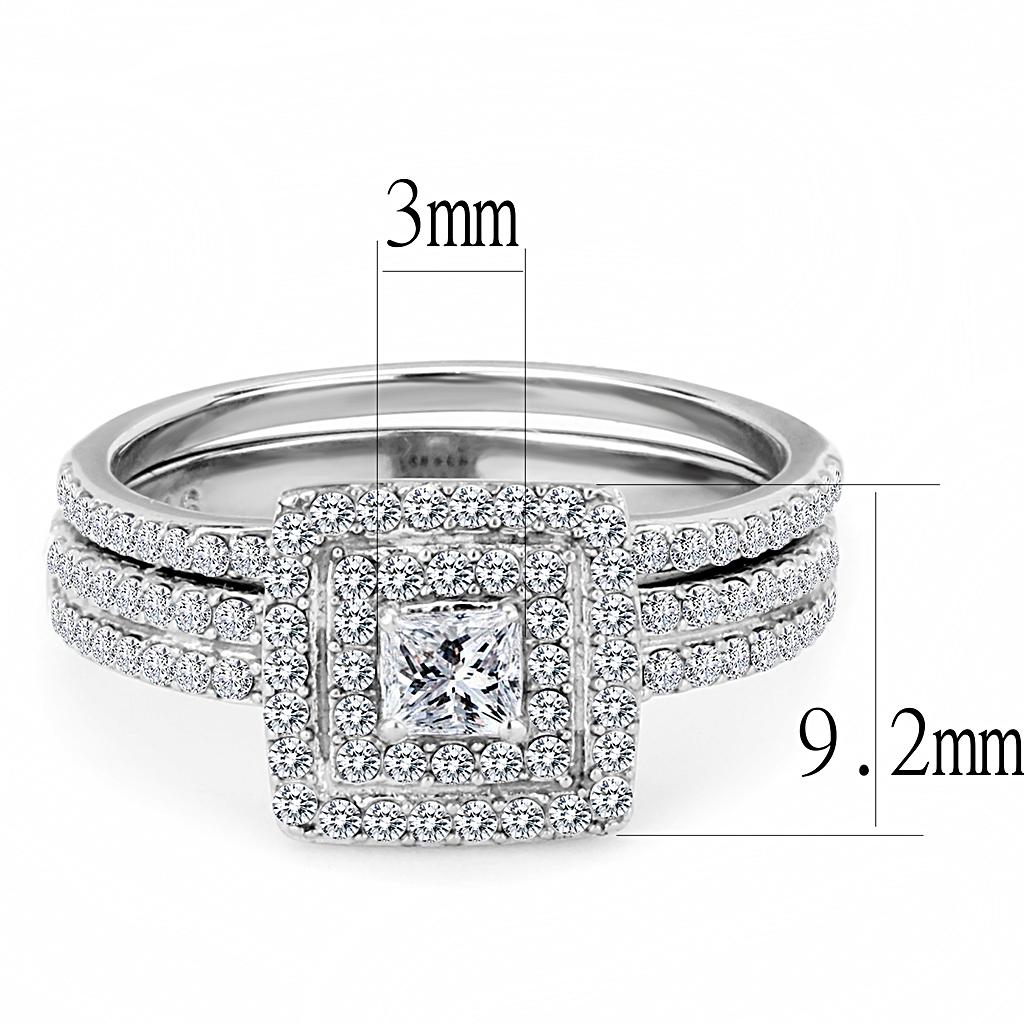 DA064 High Polished Stainless Steel Ring featuring a clear AAA Grade cubic zirconia center stone, showcasing its elegant design and shine.