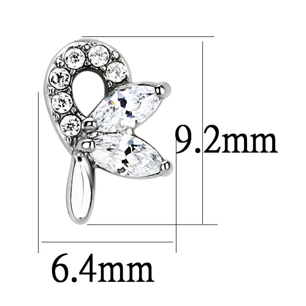 DA087 High Polished Stainless Steel Earrings featuring AAA Grade clear CZ stone, showcasing a brilliant shine and elegant design.