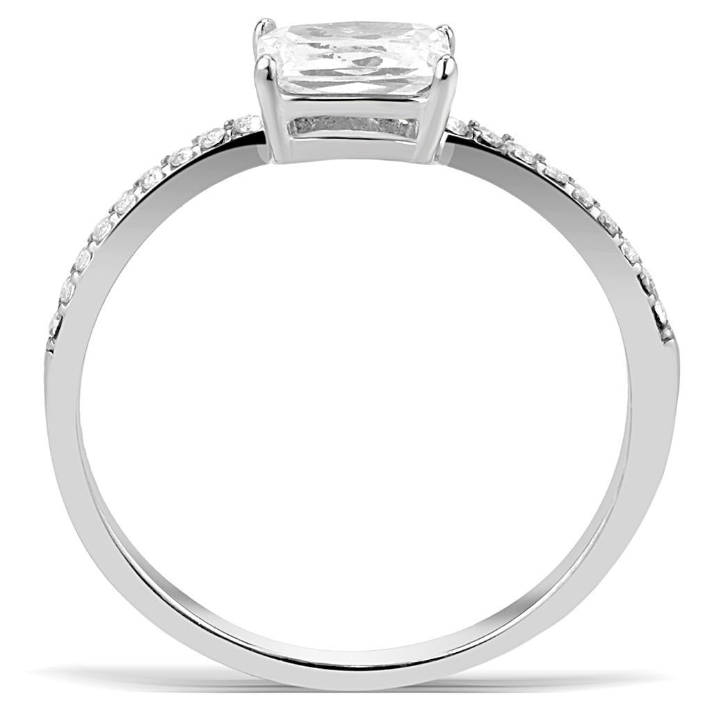 DA009 High Polished Stainless Steel Ring featuring a clear cubic stone, showcasing a sleek and modern design.