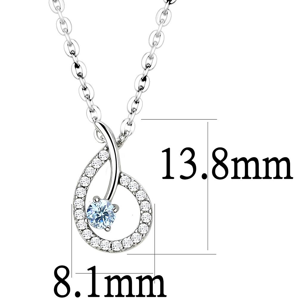 DA090 High Polished Stainless Steel Chain Pendant featuring a sea blue AAA Grade CZ stone, elegantly designed for durability and style.