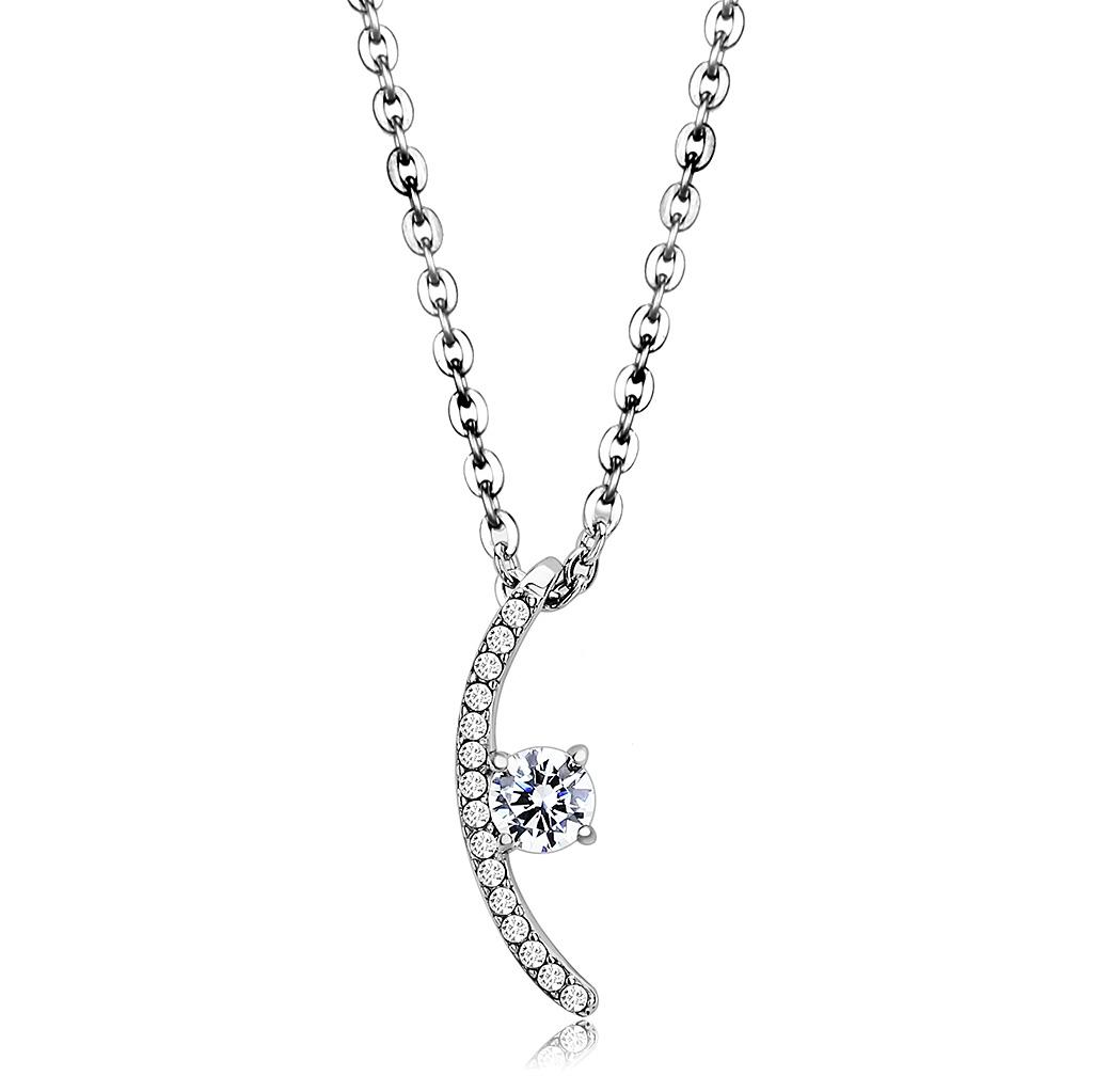 DA092 High Polished Stainless Steel Chain Pendant featuring a clear AAA Grade CZ stone, elegantly designed for versatile wear.