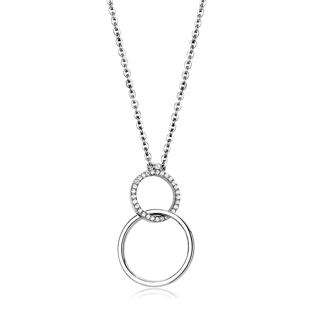 DA097 High Polished Stainless Steel Chain Pendant featuring a clear AAA Grade CZ stone, showcasing a sleek and modern design.