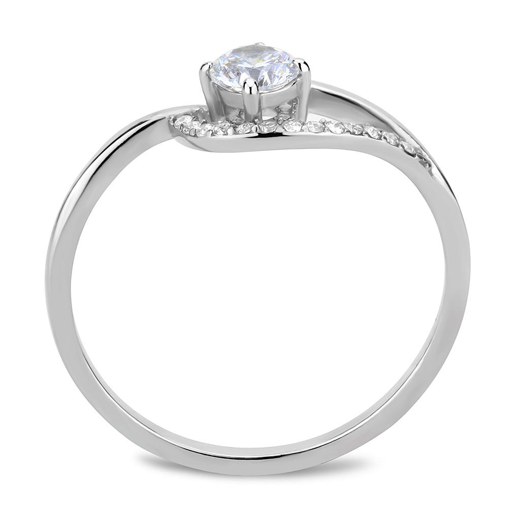 DA105 High Polished Stainless Steel Ring featuring a clear AAA Grade CZ center stone, showcasing its elegant design and shine.