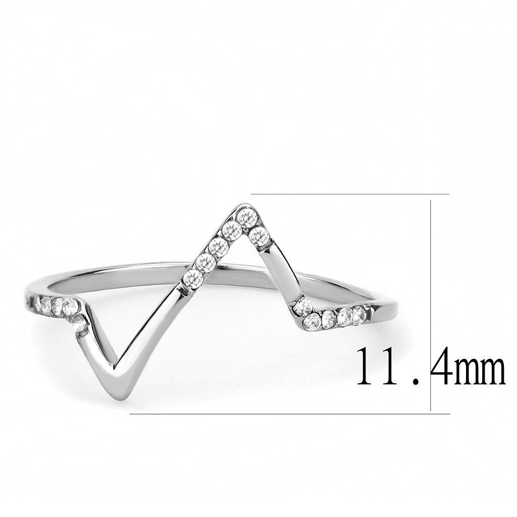 DA107 High Polished Stainless Steel Ring featuring AAA Grade clear CZ center stone, showcasing its elegant design and shine.