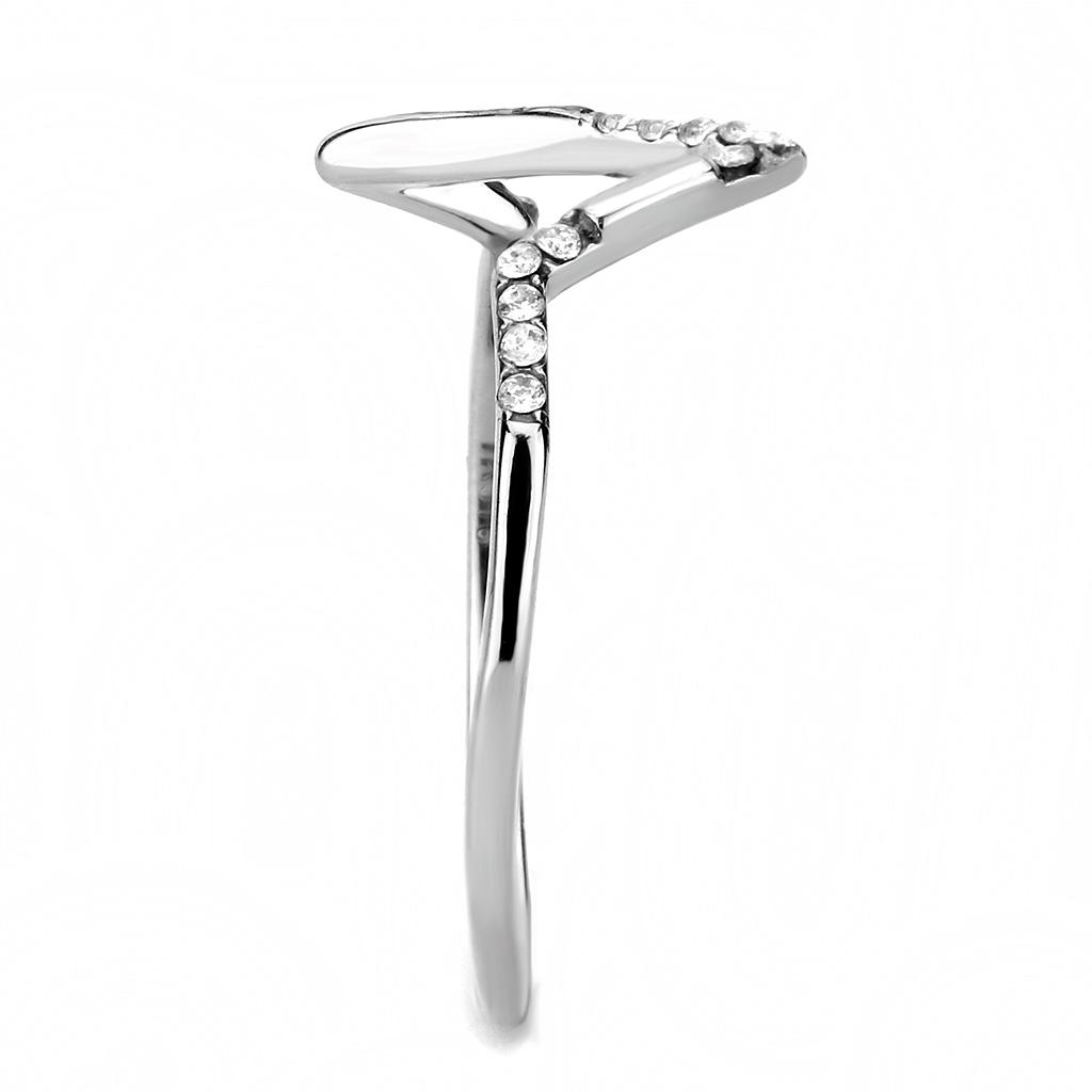 DA107 High Polished Stainless Steel Ring featuring AAA Grade clear CZ center stone, showcasing its elegant design and shine.