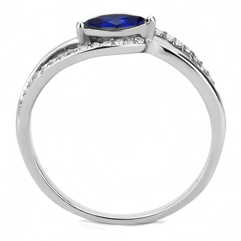 DA122 High Polished Stainless Steel Ring featuring a AAA Grade London Blue CZ stone, showcasing its elegant design and polished finish.