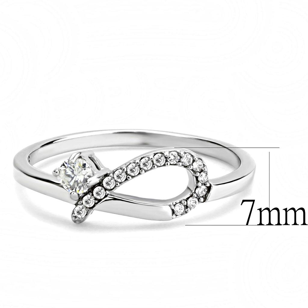 DA143 High Polished Stainless Steel Ring featuring AAA Grade clear CZ center stone, showcasing its elegant design and shine.