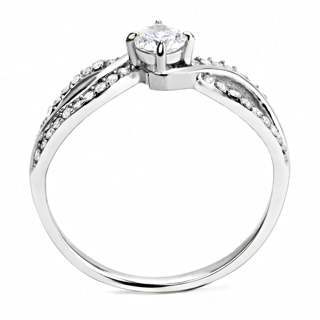 DA147 High Polished Stainless Steel Ring featuring a clear AAA Grade CZ stone, showcasing its elegant design and shiny finish.