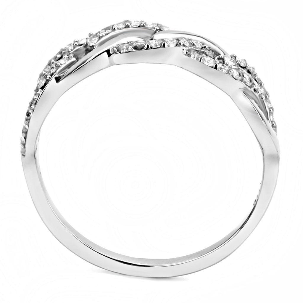 DA163 High Polished Stainless Steel Ring featuring a clear AAA Grade CZ stone, showcasing its elegant design and shiny finish.
