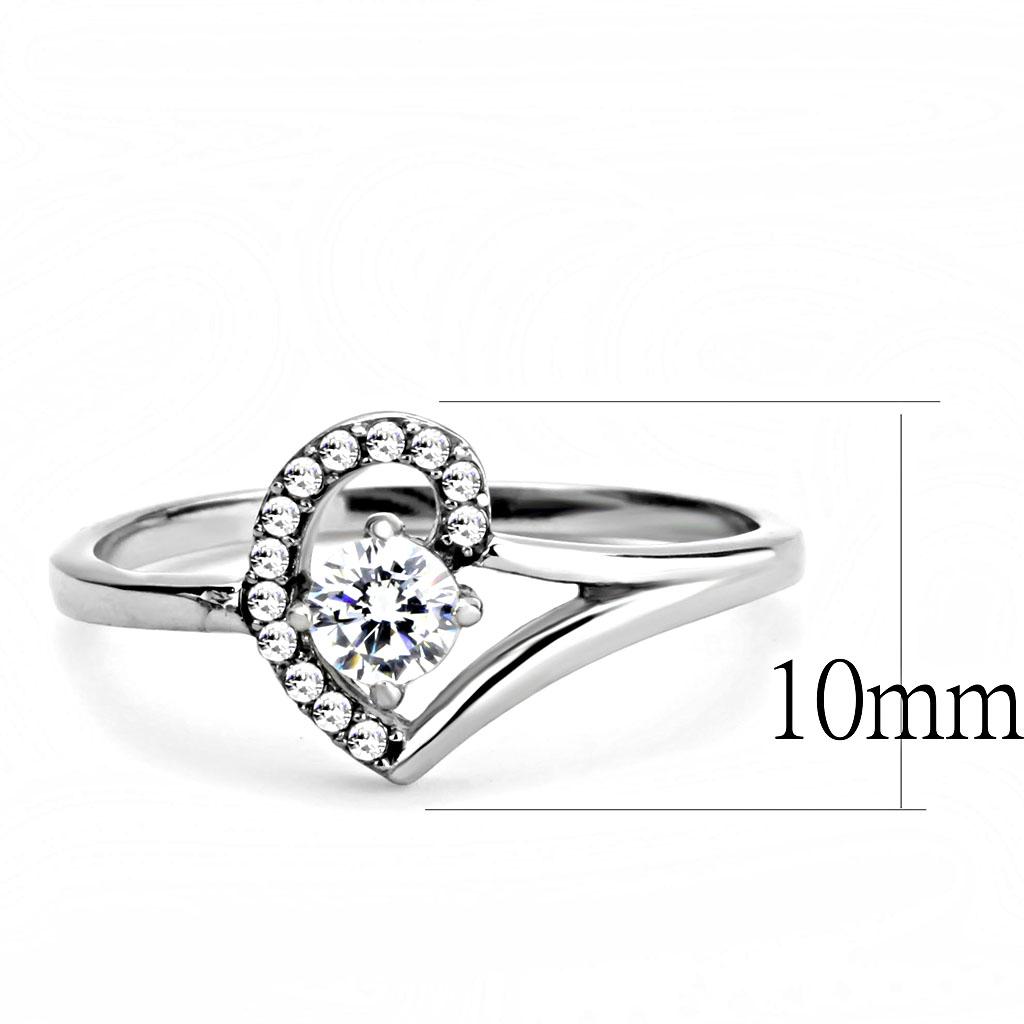 DA165 High Polished Stainless Steel Ring featuring a clear AAA Grade CZ stone, showcasing a sleek and elegant design.
