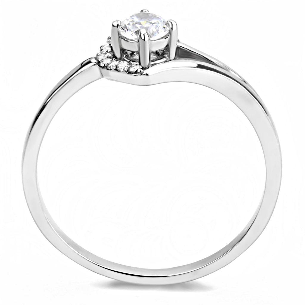 DA165 High Polished Stainless Steel Ring featuring a clear AAA Grade CZ stone, showcasing a sleek and elegant design.