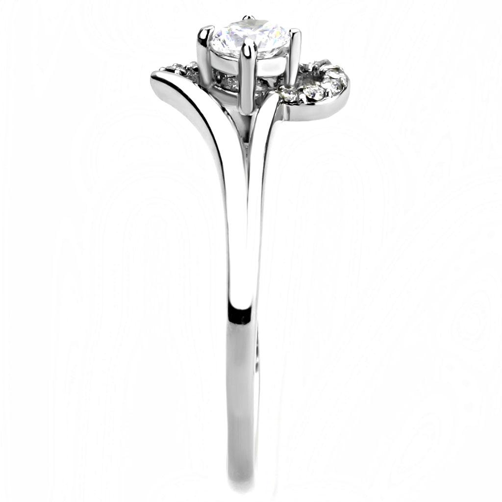 DA165 High Polished Stainless Steel Ring featuring a clear AAA Grade CZ stone, showcasing a sleek and elegant design.