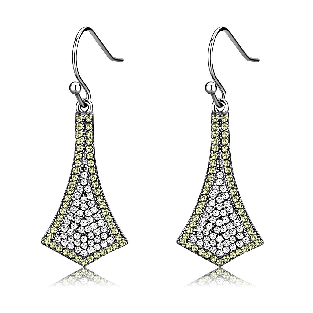DA174 High Polished Stainless Steel Earrings featuring AAA Grade CZ in topaz color, showcasing a brilliant shine and elegant design.