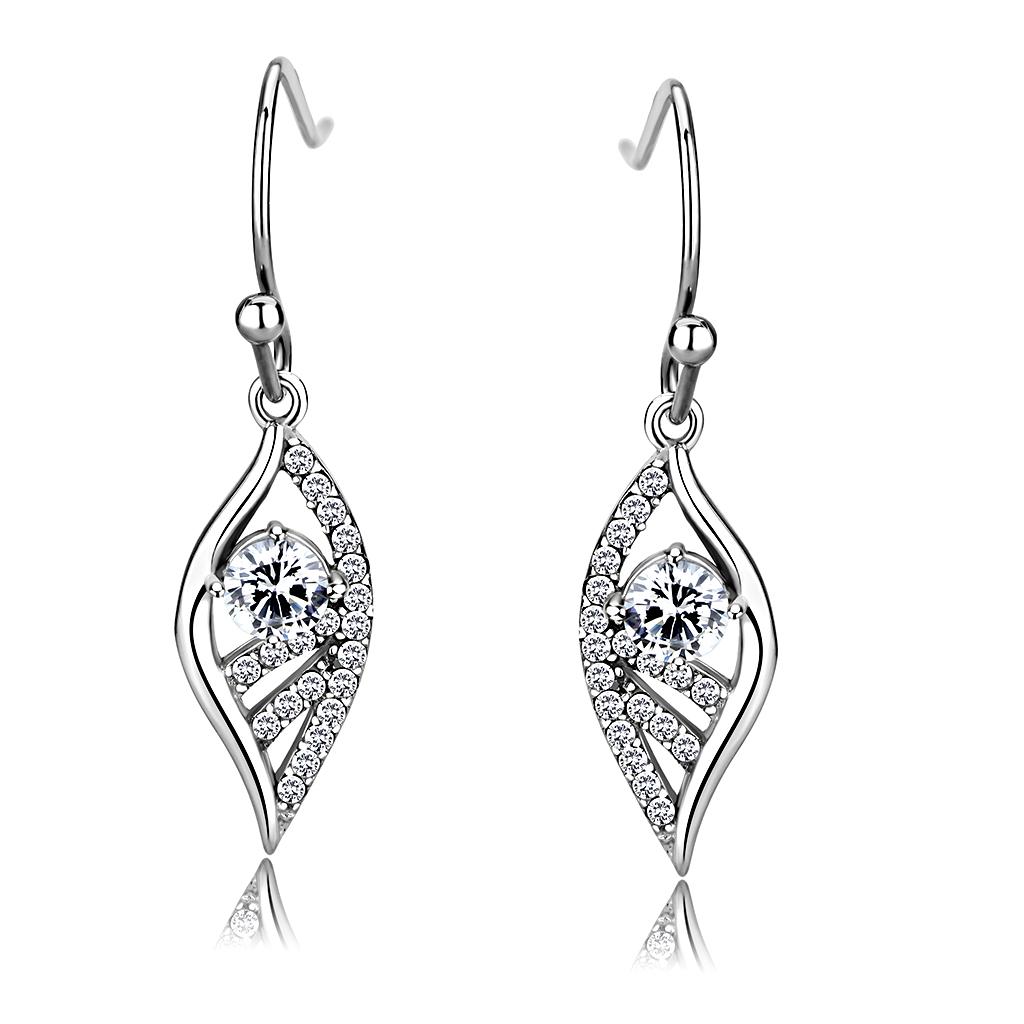 DA178 High Polished Stainless Steel Earrings featuring AAA Grade Clear CZ stone, showcasing a sleek and elegant design.