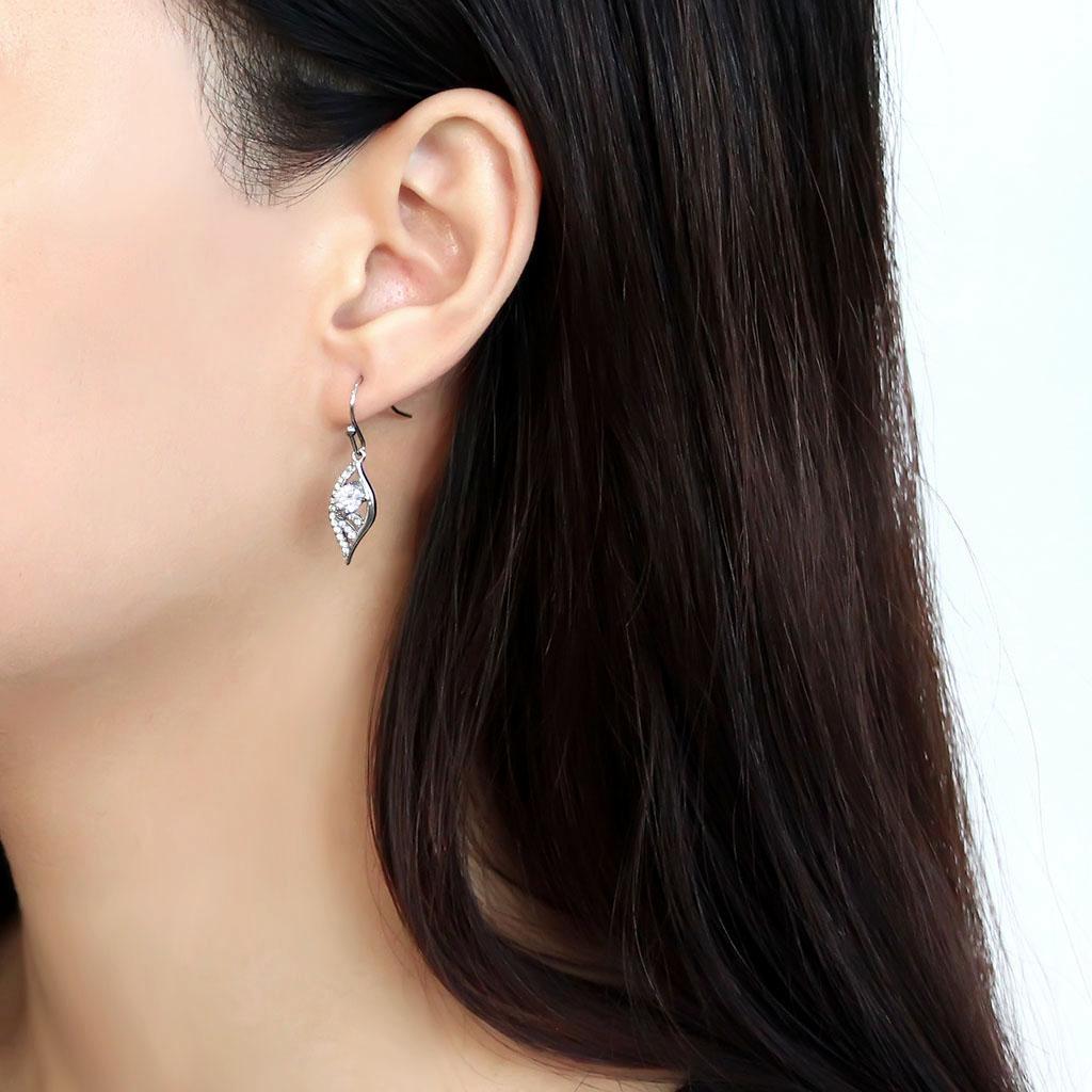 DA178 High Polished Stainless Steel Earrings featuring AAA Grade Clear CZ stone, showcasing a sleek and elegant design.
