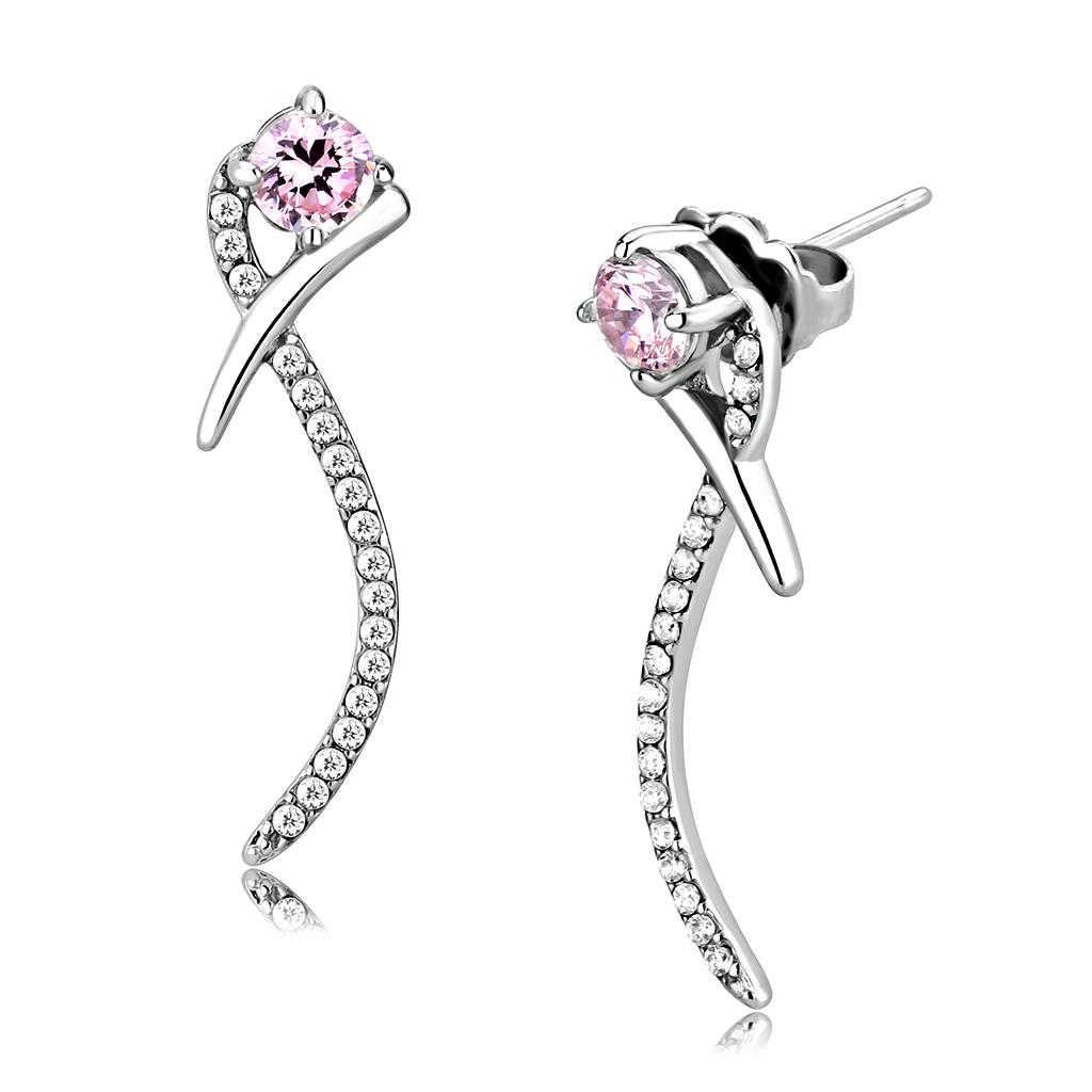 DA188 High Polished Stainless Steel Earrings featuring AAA Grade CZ in rose color, elegantly designed for a stunning look.