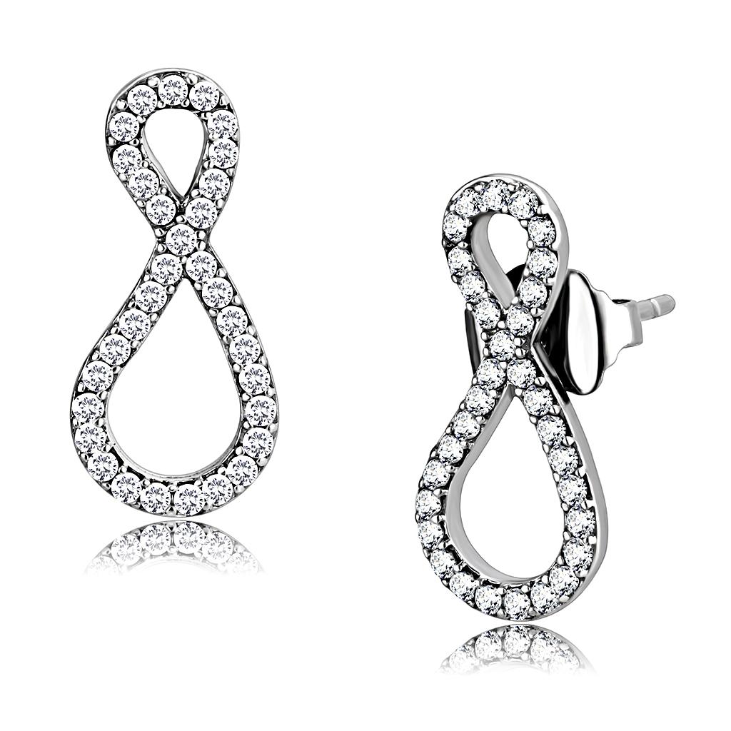 DA186 High Polished Stainless Steel Earrings featuring AAA Grade Clear CZ stone, showcasing a shiny and elegant design.