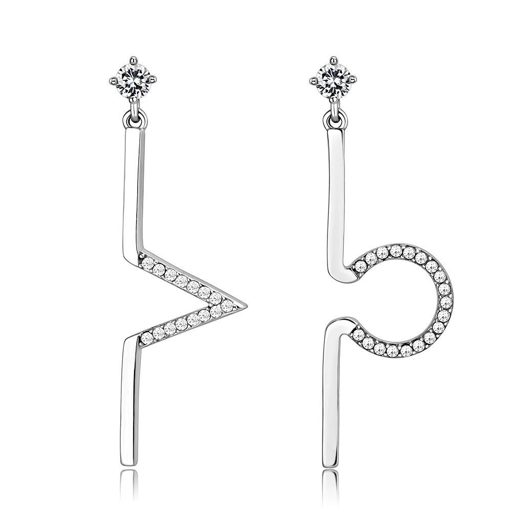 DA191 High Polished Stainless Steel Earrings featuring AAA Grade CZ stones in a round shape, showcasing a sleek and elegant design.