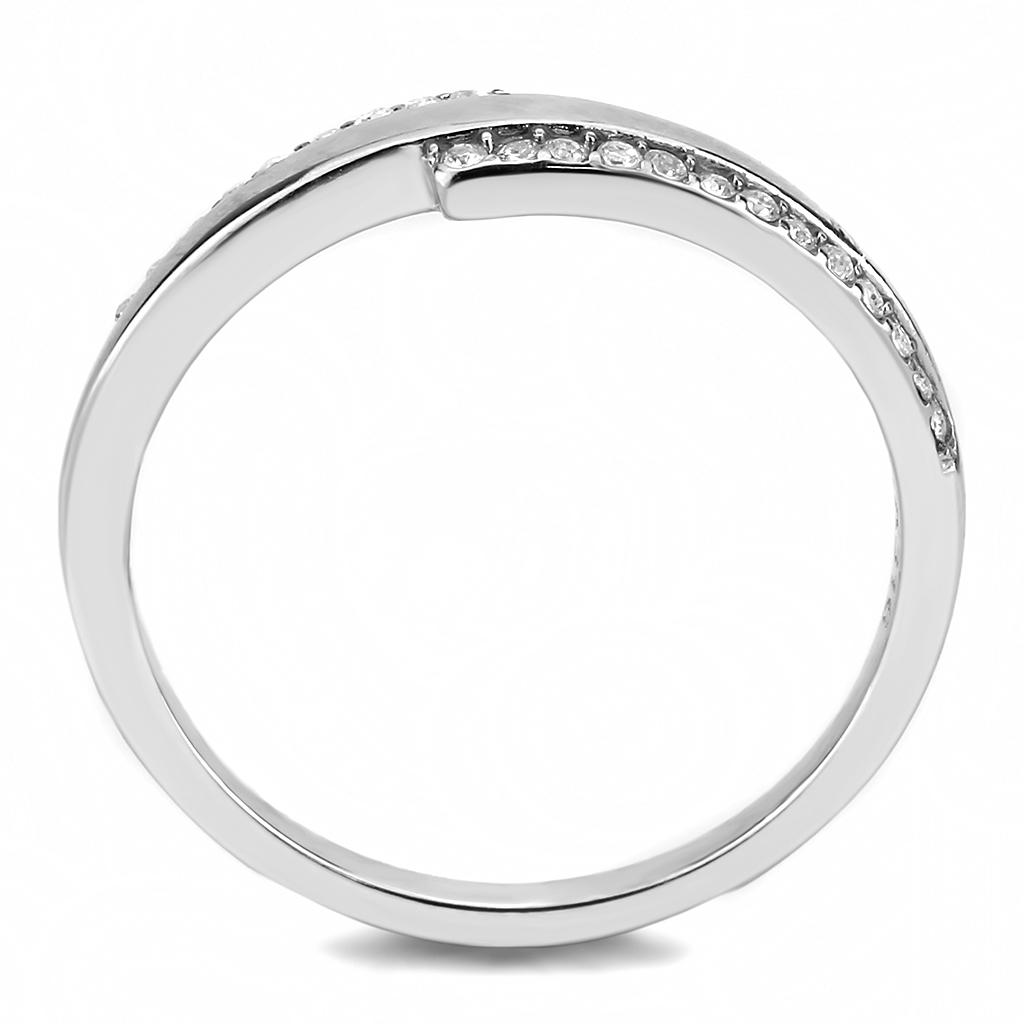 DA234 High Polished Stainless Steel Ring featuring a clear AAA Grade CZ stone, showcasing its elegant design and shiny finish.