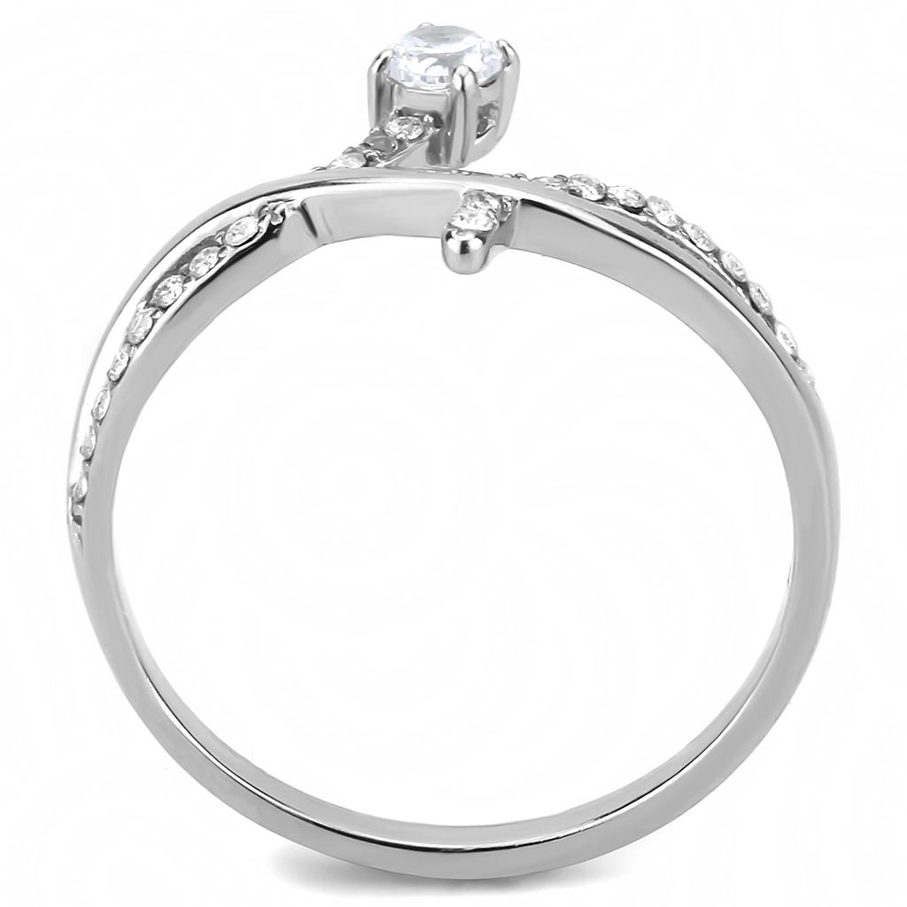 DA240 High Polished Stainless Steel Ring featuring a clear AAA Grade CZ stone, showcasing its elegant design and shiny finish.