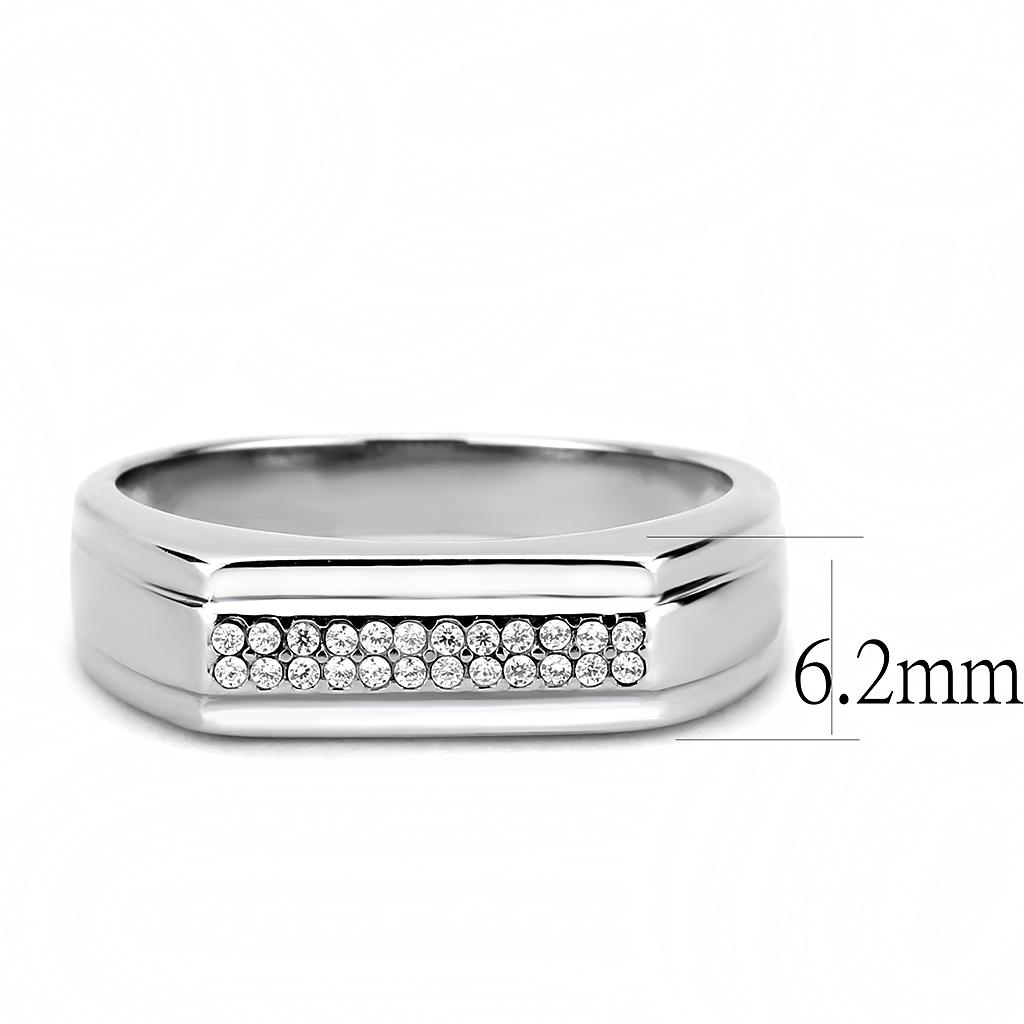 DA251 High Polished Stainless Steel Ring featuring a clear AAA Grade CZ center stone, showcasing a brilliant shine.