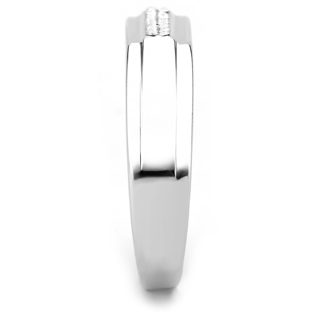 DA251 High Polished Stainless Steel Ring featuring a clear AAA Grade CZ center stone, showcasing a brilliant shine.