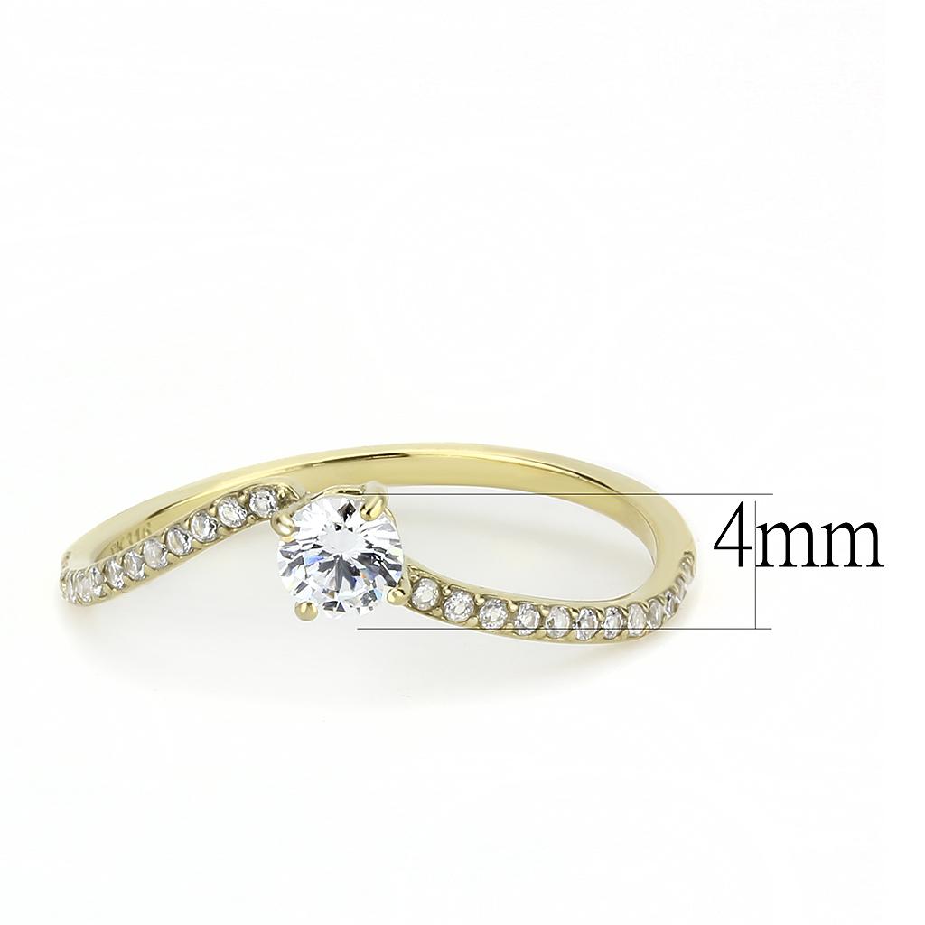 DA256 IP Gold Stainless Steel Ring featuring a clear AAA Grade CZ center stone, showcasing its elegant design and luxurious finish.