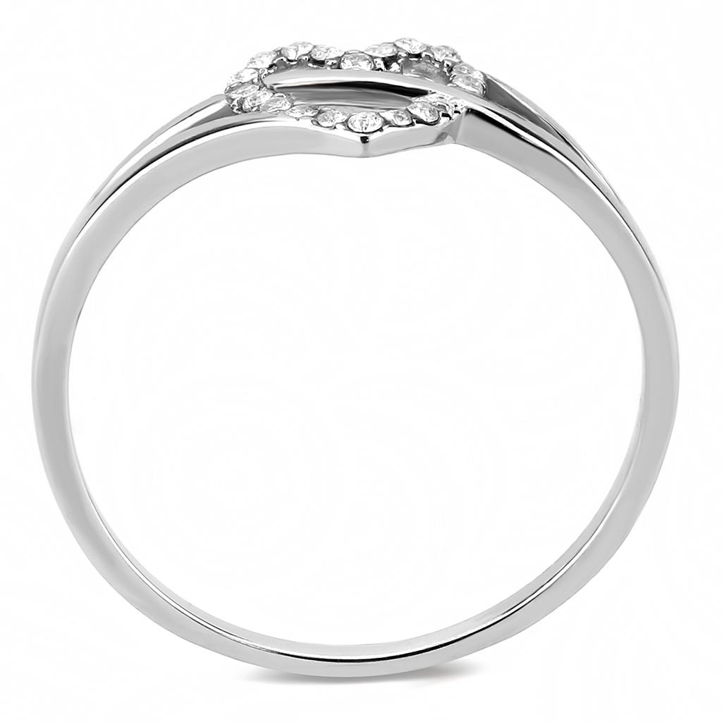 DA259 High Polished Stainless Steel Ring featuring a clear AAA Grade CZ center stone, showcasing a sleek and modern design.