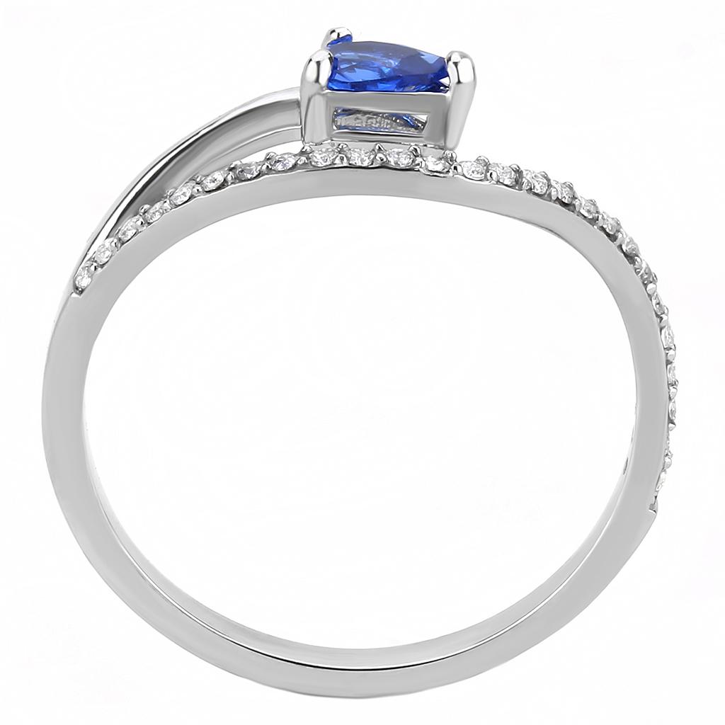 DA273 High Polished Stainless Steel Ring featuring a London Blue Spinel center stone, showcasing its elegant design and polished finish.